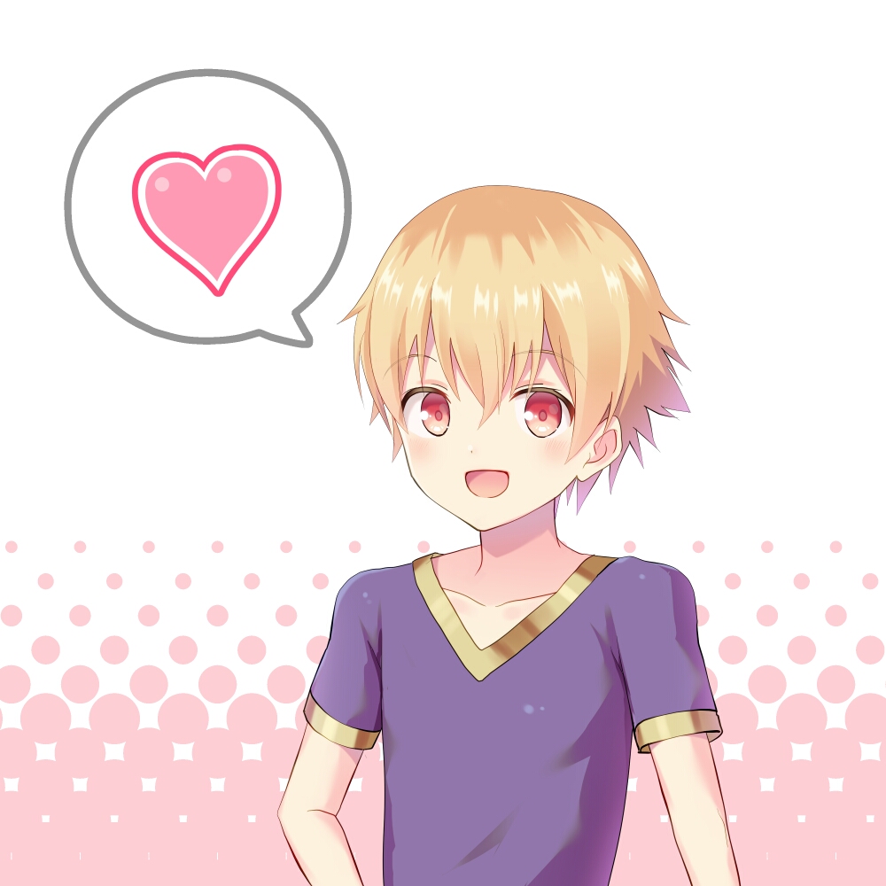 1boy amaama_(user_mepv2353) bangs blonde_hair blush child child_gilgamesh eyebrows_visible_through_hair fate/grand_order fate_(series) hair_between_eyes heart looking_at_viewer male_focus red_eyes solo speech_bubble spoken_heart younger