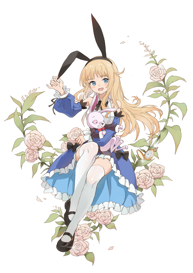 1girl alice_(grimms_notes) alice_(sinoalice) alice_(wonderland) alice_garnet_nakata alice_in_wonderland apron blonde_hair bloomers bunny hairband pantyhose underwear ziko