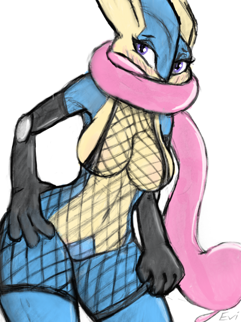 anthro blush clothed clothing evilymasterful featureless_crotch female fishnet greninja nintendo pok&eacute;mon pok&eacute;mon_(species) solo standing video_games wide_hips