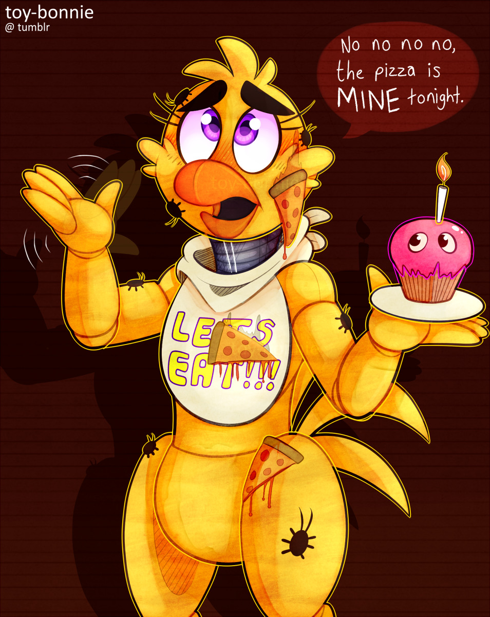 2019 animatronic avian bird chica_(fnaf) chicken cupcake_(fnaf) english_text female five_nights_at_freddy's fnaf_vr_help_wanted food galliform gallus_(genus) hi_res machine mammal phasianid pizza robot simple_background speech_bubble text toy-bonnie video_games