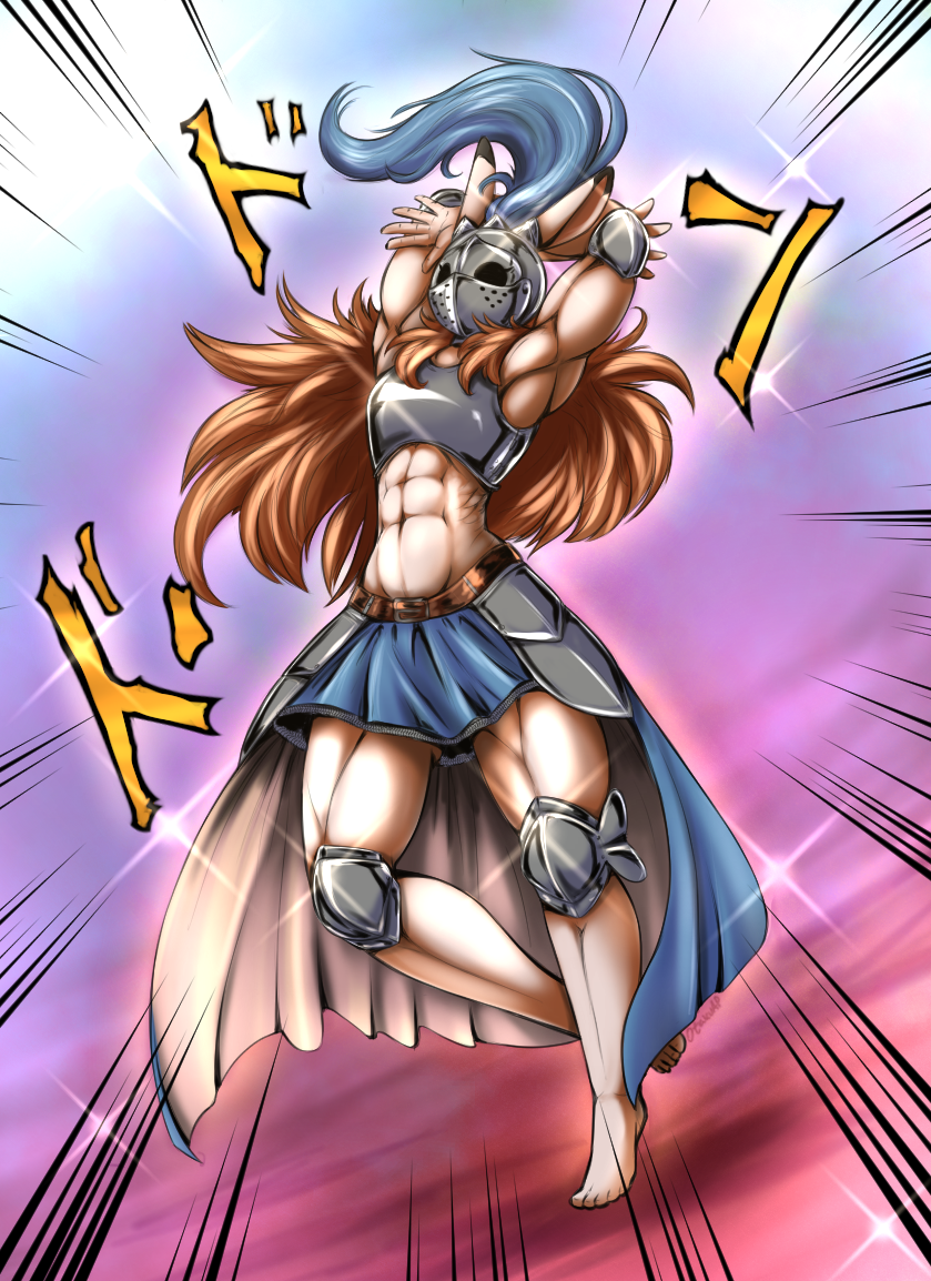 abs anthro armor armorbun biceps digital_media_(artwork) female hair headgear helmet jojo lagomorph leporid long_hair mammal muscular muscular_female otakuap rabbit solo