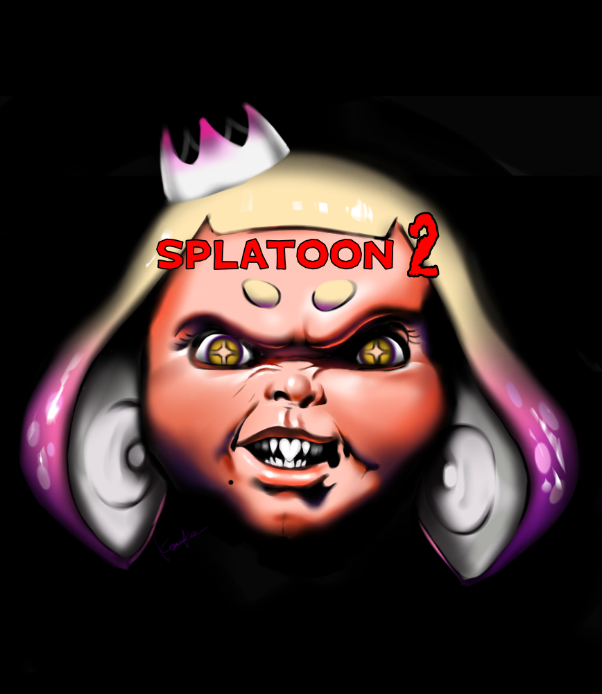 cephalopod child's_play chucky_(child's_play) crown fangs female inkling marine mollusk nintendo pearl_(splatoon) splatoon tentacles video_games yellow_eyes 花形京介