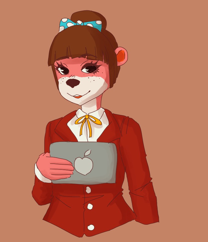 2017 abject animal_crossing clothed clothing female freckles ipad looking_at_viewer lottie_(animal_crossing) lutrine mammal mustelid nintendo solo video_games