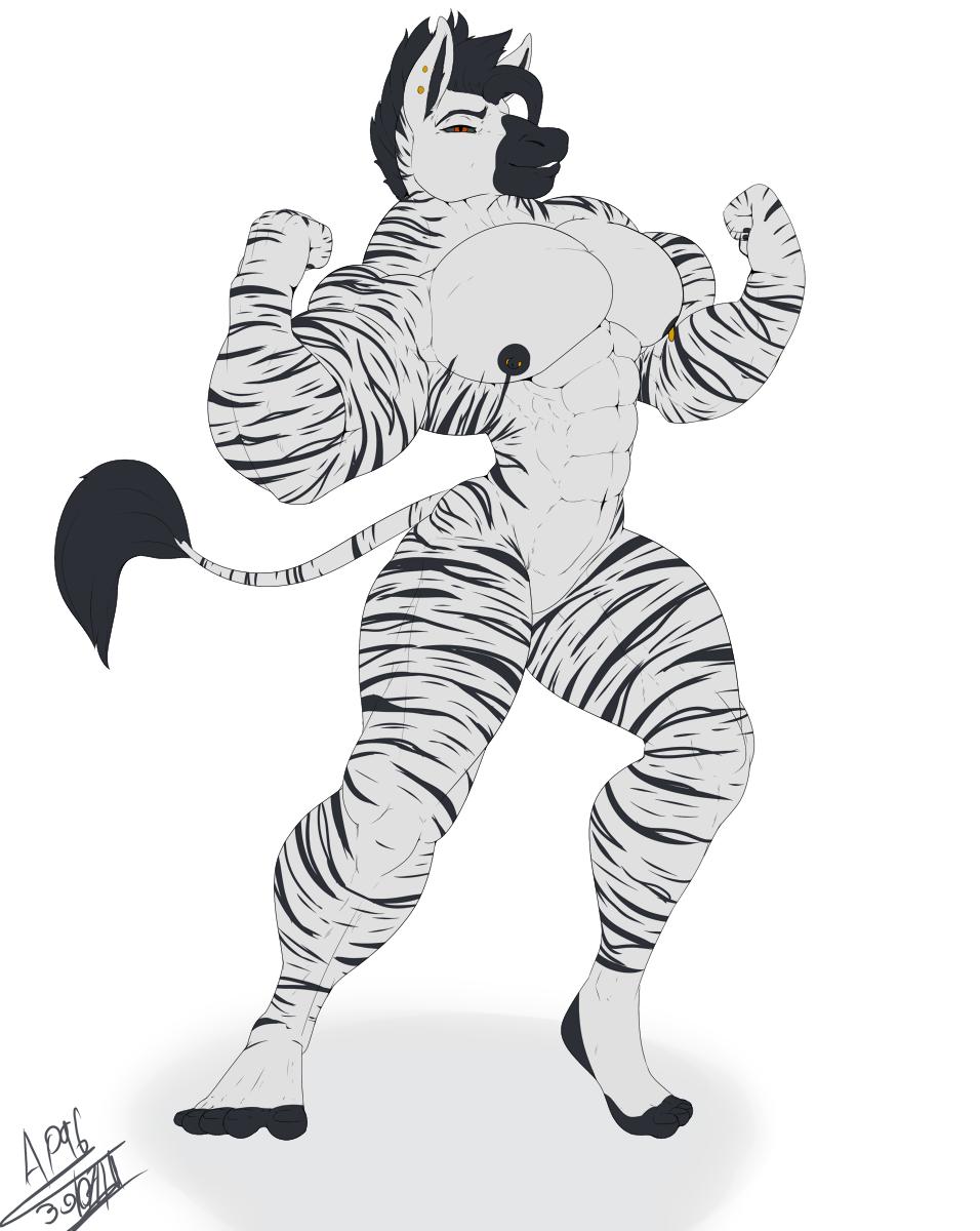 angrypotato96 anthro equid equine featureless_crotch flexing hi_res male mammal muscular muscular_male nipple_piercing nipples nude pecs piercing sampson_(angrypotato96) solo standing zebra