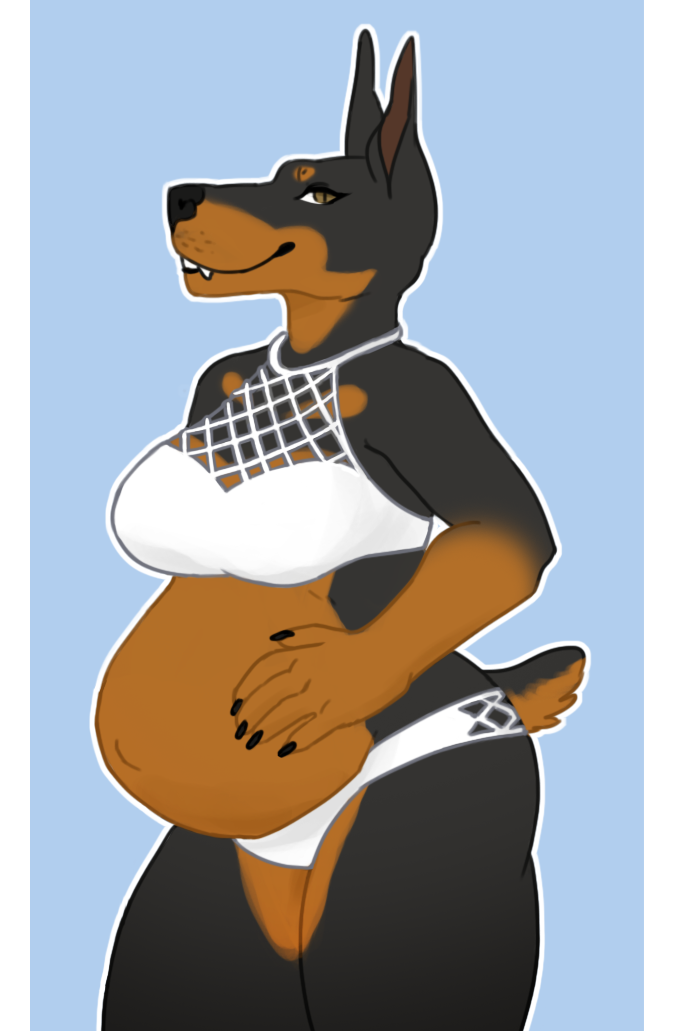 belly big_belly bikini brooke canid canine canis clothing deermary dobermann domestic_dog female gbg mammal pinscher pregnant solo swimwear