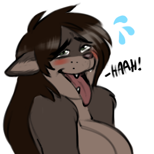 1:1 2019 ahegao alpha_channel anthro auya big_breasts blush breasts brown_hair canid canine canis digital_media_(artwork) emoji english_text female green_eyes hair looking_pleasured low_res mammal simple_background sketch solo stowaway sweat_drops text tongue tongue_out transparent_background wolf