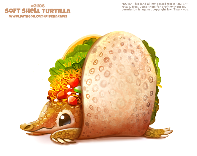 2019 ambiguous_gender big_eyes black_eyes brown_scales claws cryptid-creations digital_media_(artwork) english_text feral food food_creature fruit humor lettuce looking_at_viewer lying nude plant pun reptile scales scalie simple_background softshell_turtle solo taco text tomato tortilla turtle url visual_pun white_background yellow_scales