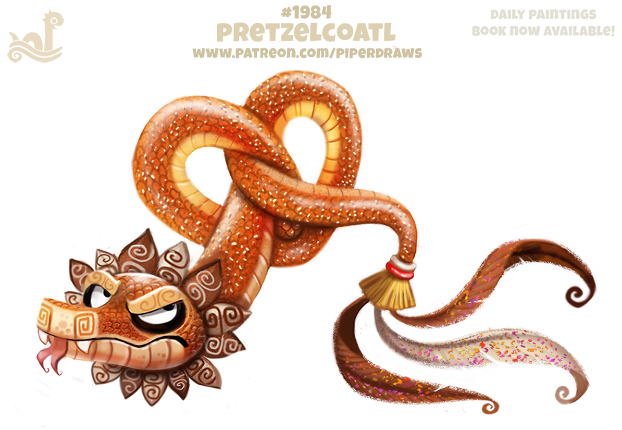 couatl cryptid-creations feathered_snake feathers food food_creature pretzel_(food) reptile scalie snake solo