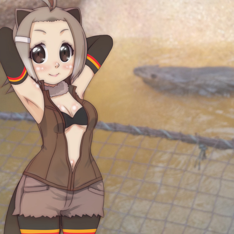 1:1 2019 accessory ambiguous_gender ameve animal_humanoid antenna_hair armwear bare_shoulders beaver beaver_humanoid biped blurred_background blush bottomwear breasts brown_armwear brown_bottomwear brown_clothing brown_ears brown_eyes brown_fur brown_hair brown_jacket brown_shorts brown_tail brown_theme cleavage clothed clothing cutoffs denim denim_clothing denim_shorts digital_drawing_(artwork) digital_media_(artwork) duo edit eyebrows eyelashes female fence feral front_view fur fur_collar hair hair_accessory hair_highlights hands_behind_head humanoid jacket japanese kemono_friends legwear light light_skin lighting lips looking_at_viewer mammal mammal_humanoid medium_breasts mixed_media multicolored_hair navel partially_submerged photo_background photo_manipulation photography_(artwork) pink_lips pockets pose quadruped raised_arm real ringofriend rodent rodent_humanoid shadow short_hair shorts small_waist smile standing swimming tan_skin tights topwear two_tone_hair unzipped water wet wet_fur white_hair white_highlights