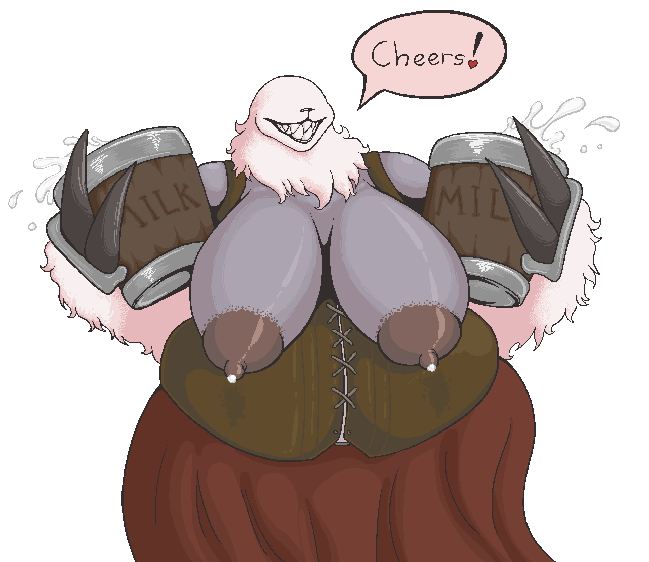 anthro belly big_belly big_breasts bodily_fluids breasts chthon clothing eyeless female huge_breasts igraine lactating liarborn mammal milk nipples obese obese_female overweight overweight_female sagging_breasts simple_background solo text