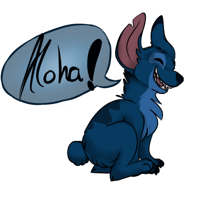 1:1 2015 alien alpha_channel back_markings blue_claws blue_fur blue_nose claws dialogue digital_drawing_(artwork) digital_media_(artwork) disney experiment_(lilo_and_stitch) eyes_closed fluffy fur hawaiian_text head_markings lilo_and_stitch low_res markings notched_ear occipital_markings open_mouth open_smile simple_background small_tail smile solo sophie-feathersong speech_bubble stitch_(lilo_and_stitch) text transparent_background