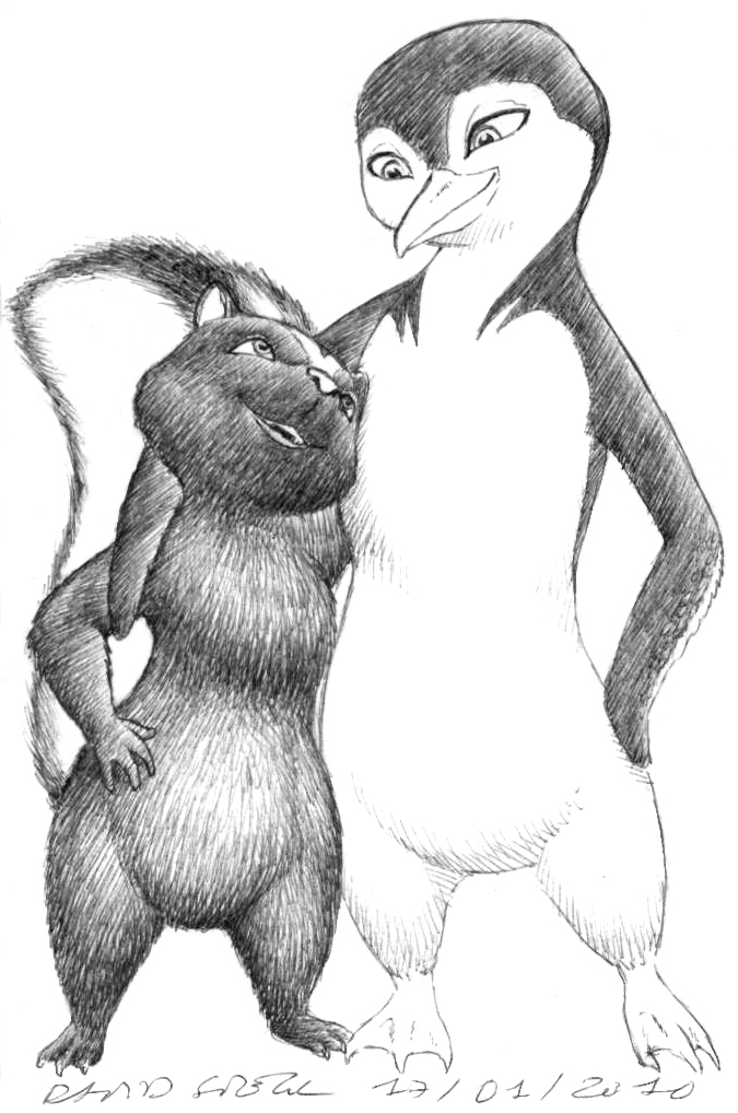 2010 anthro asthexiancal avian beak bird dreamworks duo female fur lani mammal mephitid nude over_the_hedge penguin size_difference skunk stella_(over_the_hedge) striped_skunk surf's_up