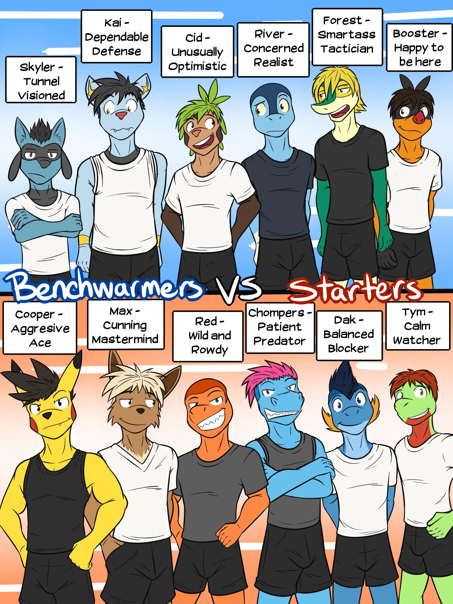 anthro anthrofied bottomwear charmander chespin clothed clothing comic eevee froakie fully_clothed fuze hi_res lineup male mudkip nintendo pikachu pok&eacute;mon pok&eacute;mon_(species) riolu shinx shirt shorts snivy sport t-shirt tank_top tepig topwear totodile treecko video_games volleyball