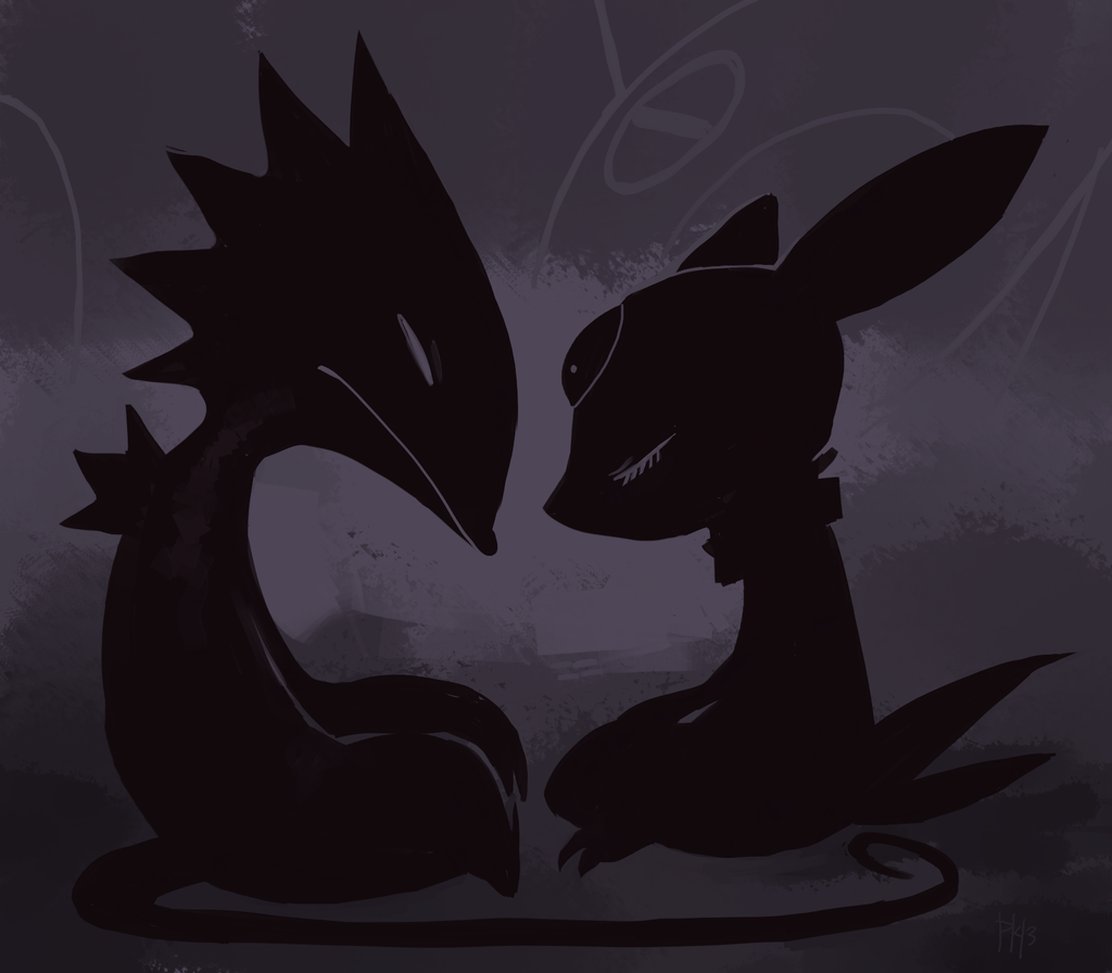 closed_eyes commentary creature english_commentary from_side full_body fushigi_no_dungeon gen_2_pokemon gen_3_pokemon glitchedpuppet grey_background greyscale kecleon monochrome no_humans pokemon pokemon_(creature) pokemon_(game) pokemon_fushigi_no_dungeon profile silhouette sitting sneasel symmetrical_pose