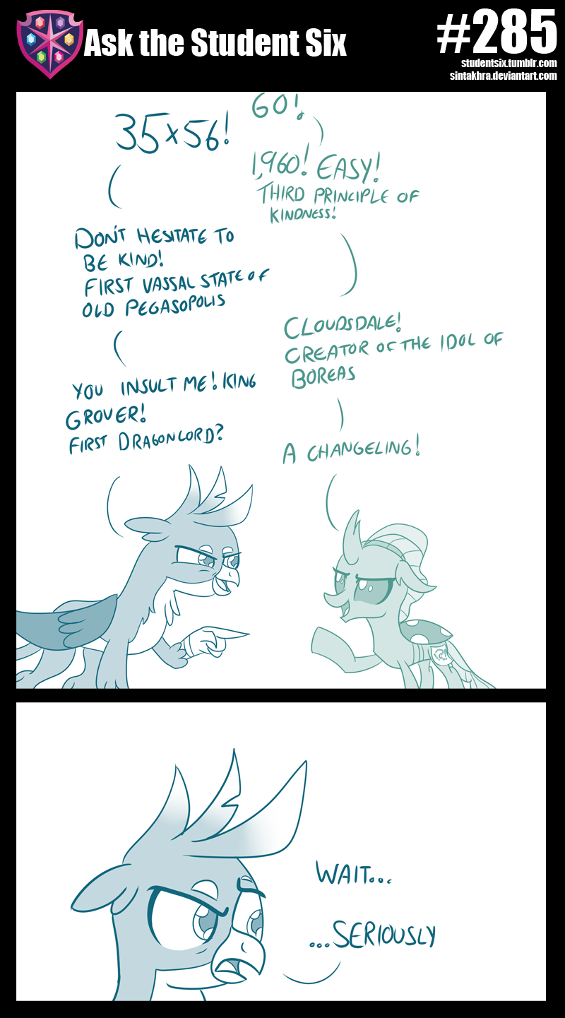 2019 arthropod avian beak changeling comic dialogue duo english_text female feral friendship_is_magic gallus_(mlp) gryphon hair hi_res horn male my_little_pony ocellus_(mlp) simple_background sintakhra text white_background