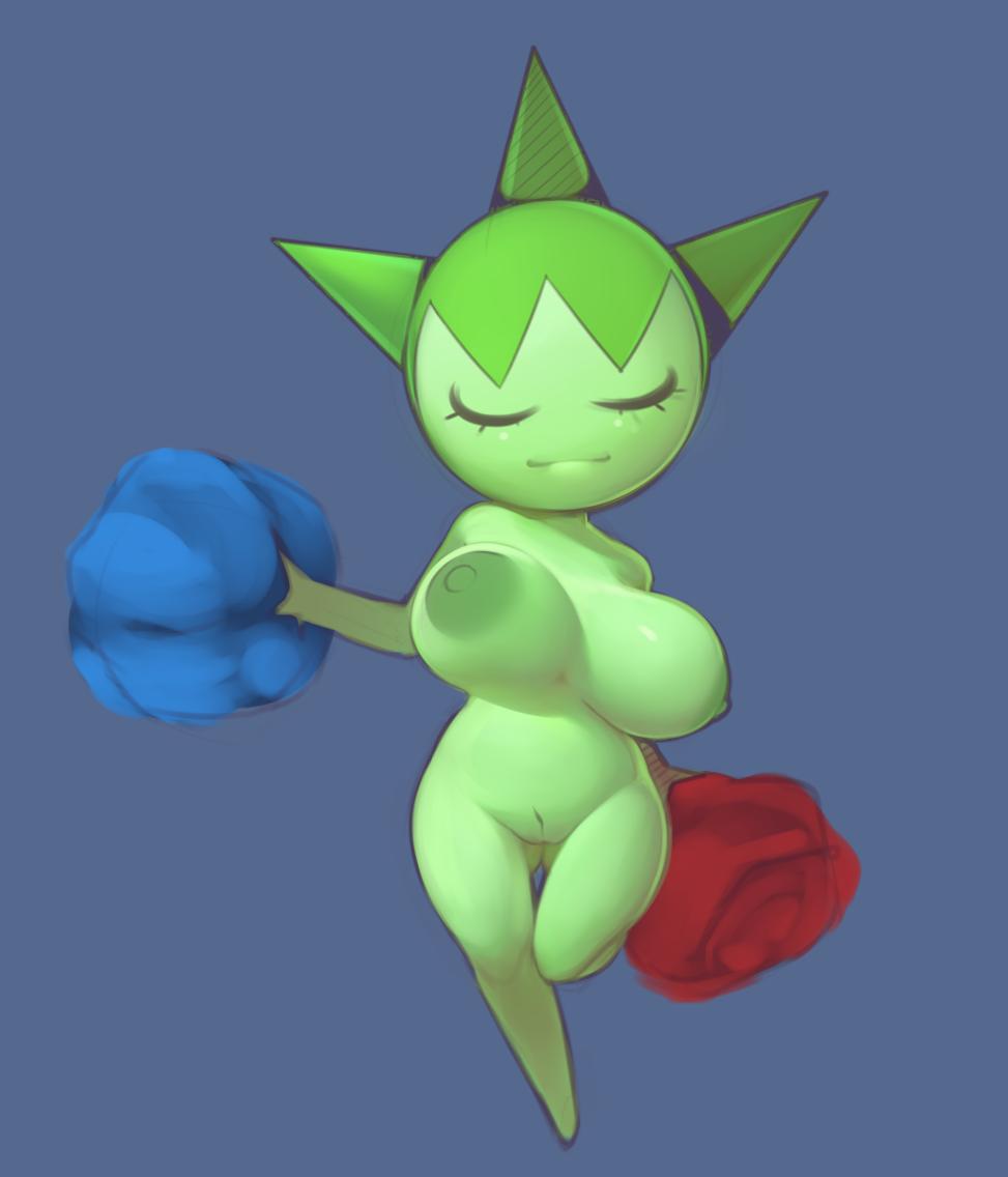 big_breasts breasts eyes_closed female flower green_skin humanoid nintendo nipples not_furry plant plantpenetrator pok&eacute;mon pok&eacute;mon_(species) pussy rose_(flower) roselia solo video_games