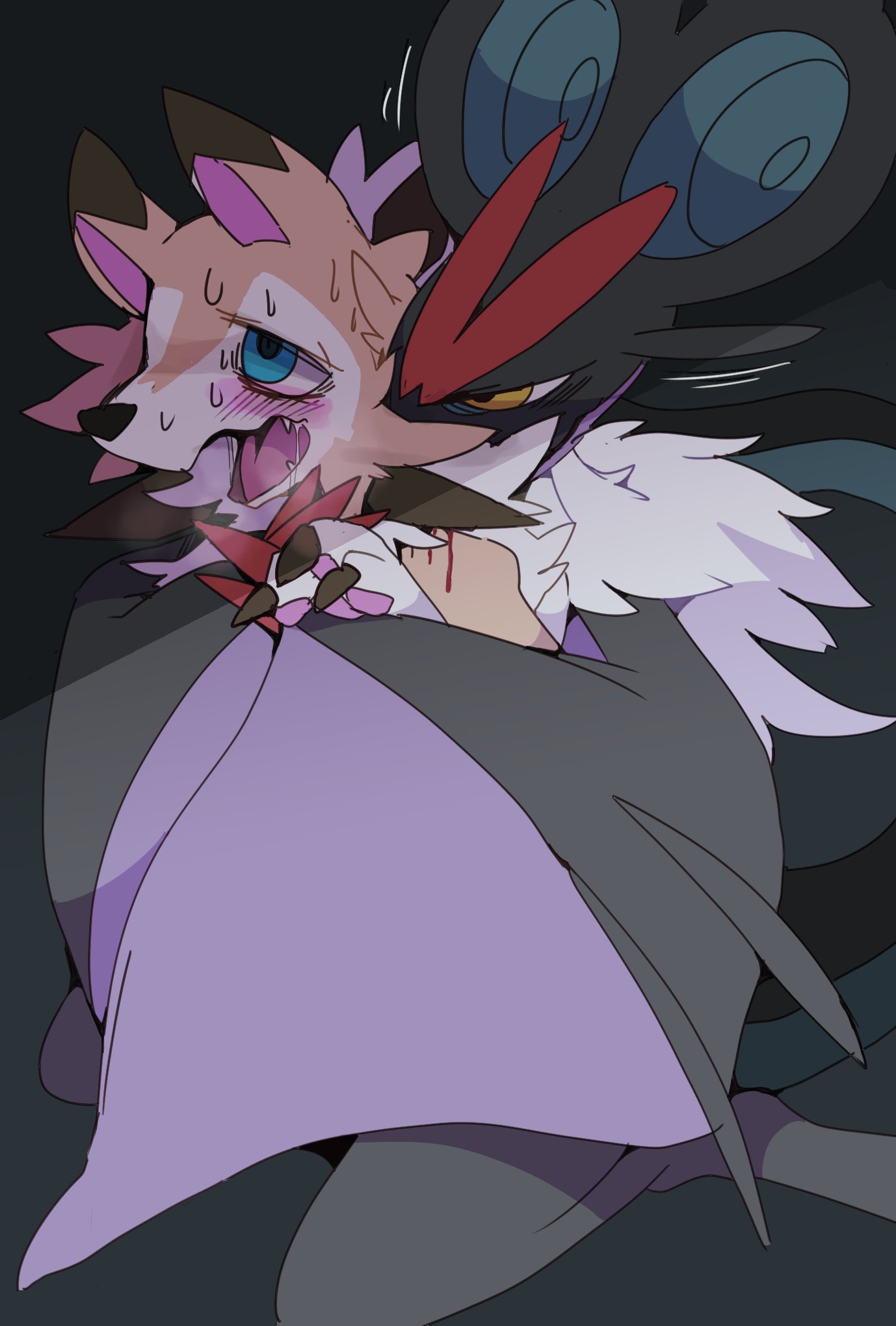 ambiguous_gender better_version_at_source blood blush bodily_fluids canid canine canis chiropteran lycanroc mammal nintendo noivern pok&eacute;mon pok&eacute;mon_(species) video_games winte wolf
