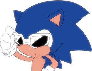 anthro blue_fur clothing den255 eulipotyphlan eyewear frown fur gloves handwear hedgehog low_res male mammal simple_background solo sonic_(series) sonic_the_hedgehog sunglasses white_background