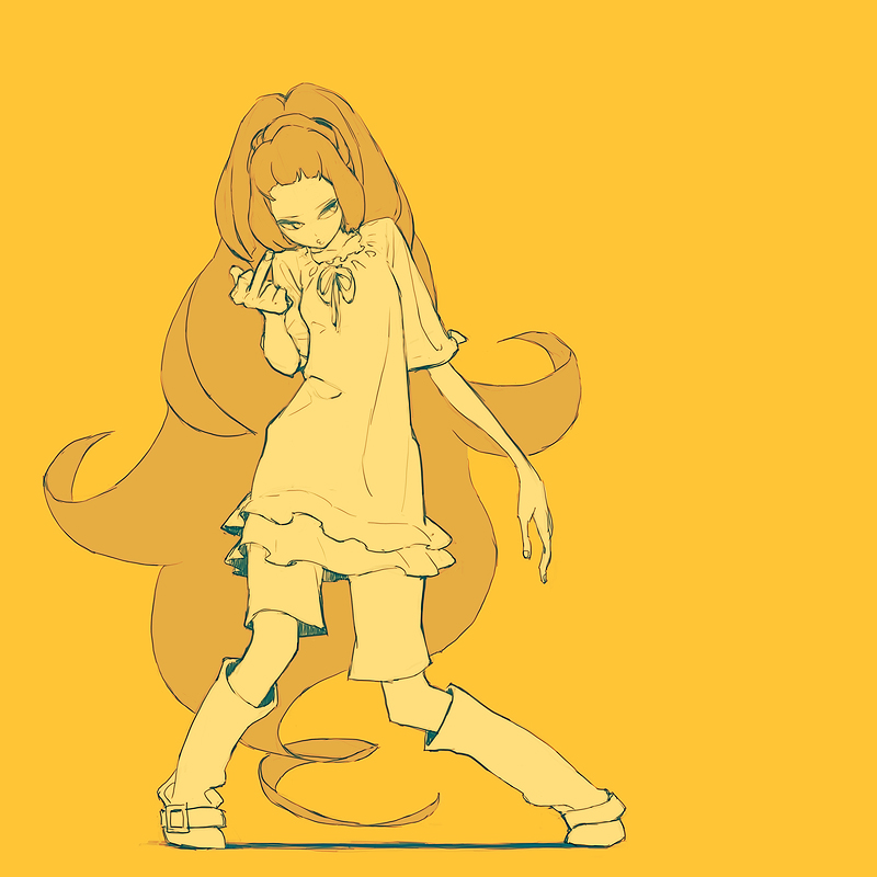 character_request long_hair middle_finger original simple_background solo touwa_depper very_long_hair yellow