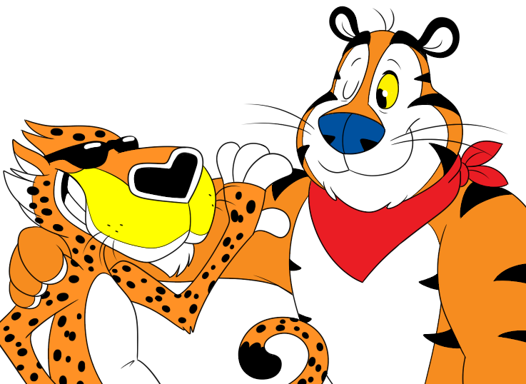 2016 anthro arm_around_shoulders cheetah cheetos chester_cheetah digital_drawing_(artwork) digital_media_(artwork) duo eyewear felid feline flat_colors frosted_flakes grin hand_on_shoulder karpetshark_(artist) kellogg's male mammal mascot one_eye_closed pantherine simple_background smile standing sunglasses tiger tony_the_tiger toony white_background