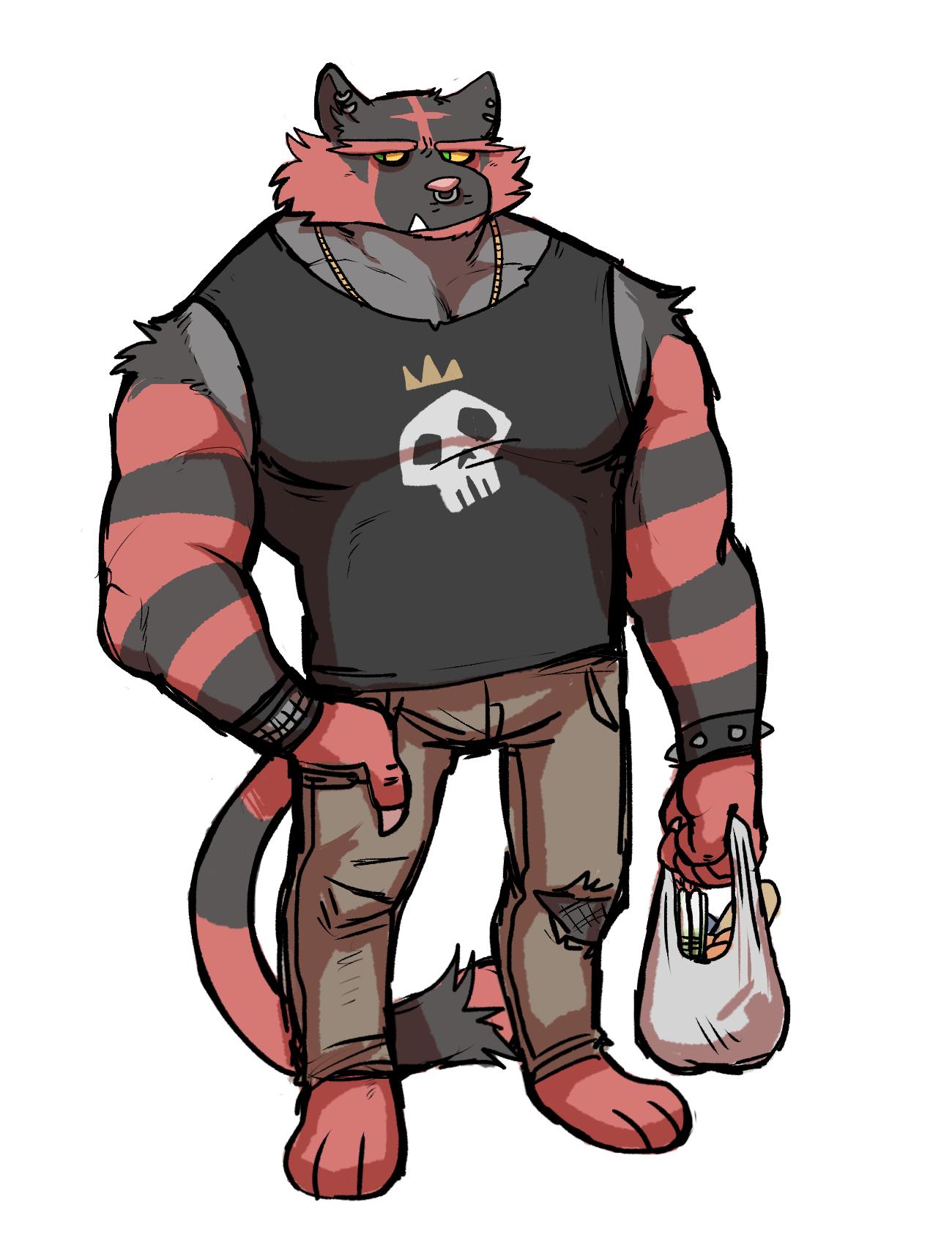 2019 3_toes anthro bottomwear bracelet clothing ear_piercing ear_ring facial_piercing hi_res hyenaface incineroar jewelry male muscular muscular_male necklace nintendo nose_piercing nose_ring pants piercing pok&eacute;mon pok&eacute;mon_(species) shirt solo spiked_bracelet spikes standing tank_top toes topwear torn_clothing video_games white_backgrounf yellow_sclera