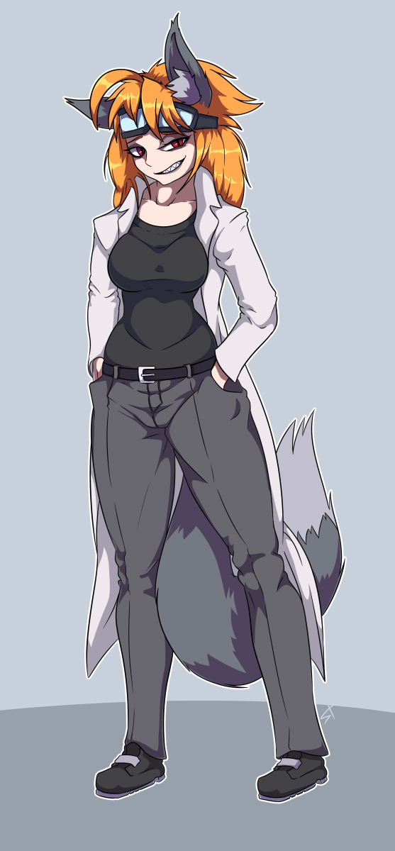 2019 anthro belt bottomwear breasts canid canine clothed clothing digital_media_(artwork) female fox fur hi_res humanoid looking_at_viewer mammal pants simple_background smile solo standing_tough