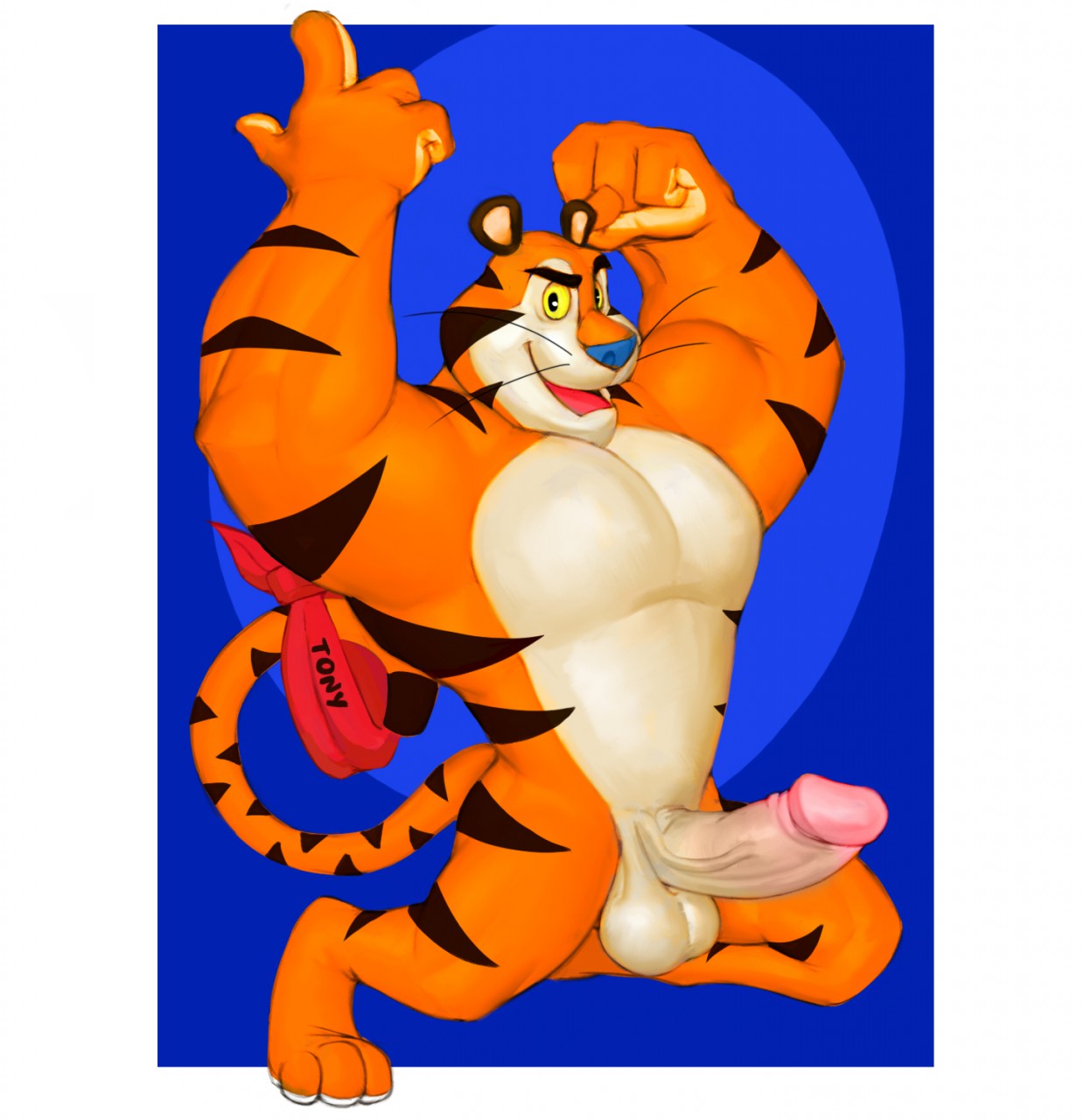 anthro balls felid frosted_flakes hi_res humanoid_penis kellogg's male mammal mascot pantherine penis seyrmo solo tiger tony_the_tiger