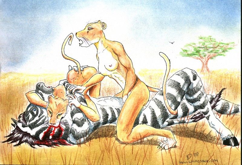 2001 abs anthro bite black_stripes blood blood_on_neck blue_eyes bodily_fluids breasts brown_fur cowgirl_position darkwolfie domination equid equine fangs felid female female_domination female_pred fur group group_sex hand_on_butt hand_on_crotch lion looking_pleasured male male_prey mammal muscular muscular_female on_top open_mouth pantherine predator/prey savanna sex signature small_breasts snout stripes threesome traditional_media_(artwork) tree whiskers white_fur wounded zebra