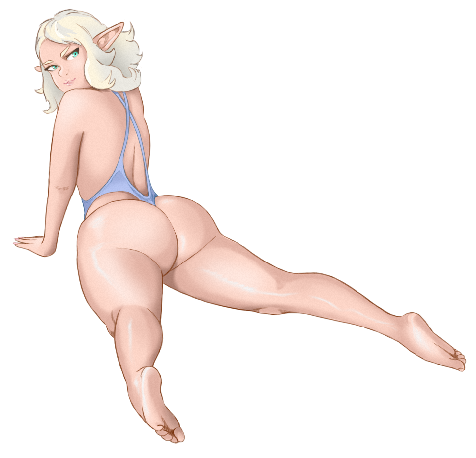 alpha_channel big_butt blonde_hair butt clothed clothing elf female hair humanoid humanoid_pointy_ears jetfrozen looking_back not_furry presenting presenting_hindquarters simple_background solo swimwear thick_thighs transparent_background wide_hips