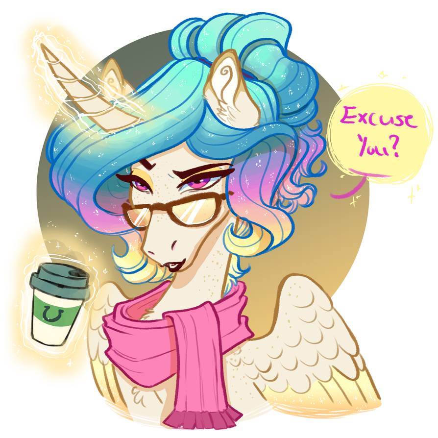 1:1 better_version_at_source beverage coffee earthsong9405 equid eyebrows eyewear feathered_wings feathers glasses hair head_shot horn mammal multicolored_hair pink_eyes reaction_image solo text winged_unicorn wings
