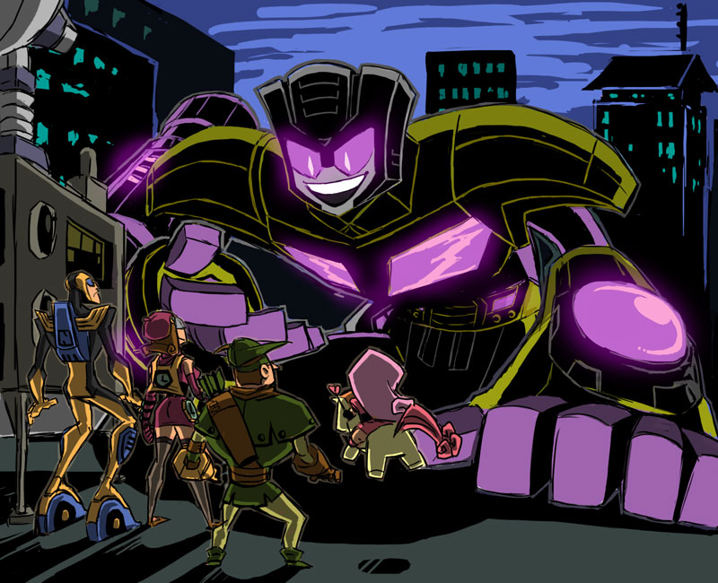 2010 5_fingers alien angry_archer arrow big_breasts bodysuit bow_(weapon) breasts brown_hair cartoon_network city_background clothed clothing combaticon cybertronian decepticon detailed_background digital_media_(artwork) dress equid equine female fingers footwear gloves gun hair handwear hat headgear headwear horse human humanoid legwear living_machine machine male mammal mask nanosec open_mouth outside pink_hair pony professor_princess purple_eyes ranged_weapon robot shoes simple_background skinsuit slo-mo smile standing swindle teeth tight_clothing transformers transformers_animated weapon ｂ級