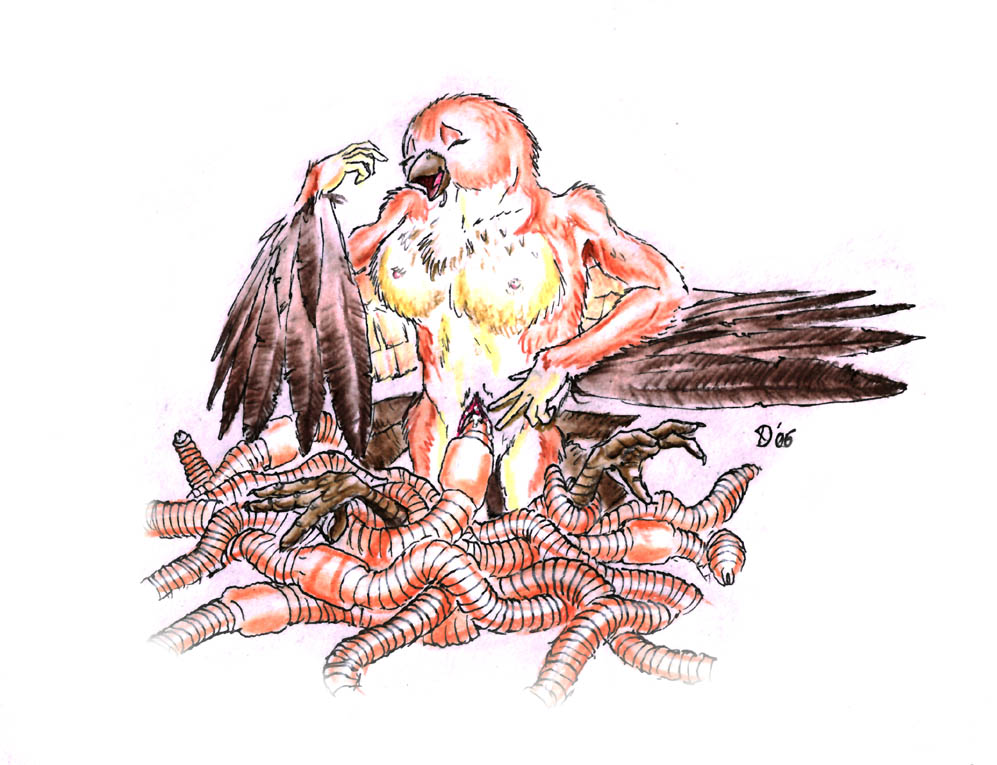 2006 annelid anthro anthro_on_feral anthro_pred avian bestiality bird breasts brown_fur brown_wings clitellum clitoris darkwolfie earthworm eyes_closed feathers female female_pred feral fur hand_on_crotch living_dildo living_insertion looking_pleasured multiple_prey non-mammal_breasts nude open_mouth penetration predator/prey pussy signature simple_background small_breasts solo sparrow standing talons traditional_media_(artwork) unbirthing vaginal vaginal_penetration vore white_background willing_vore winged_arms wings worm yellow_fur