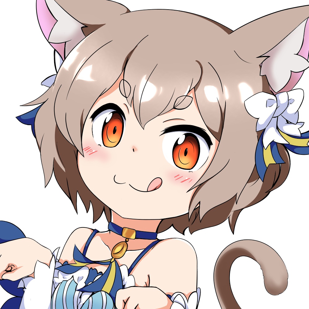 1:1 amber_eyes animal_humanoid anime blush bow_tie brown_eyes brown_fur bust_portrait cat_humanoid choker crossgender fate_(series) felid felid_humanoid feline feline_humanoid female ferris_argyle fur hair humanoid inner_ear_fluff jewelry looking_at_viewer mammal mammal_humanoid mtf_crossgender necklace paw_pose portrait pose re:zero short_hair simple_background solo tongue tongue_out translucent translucent_hair white_background エリザベス常温