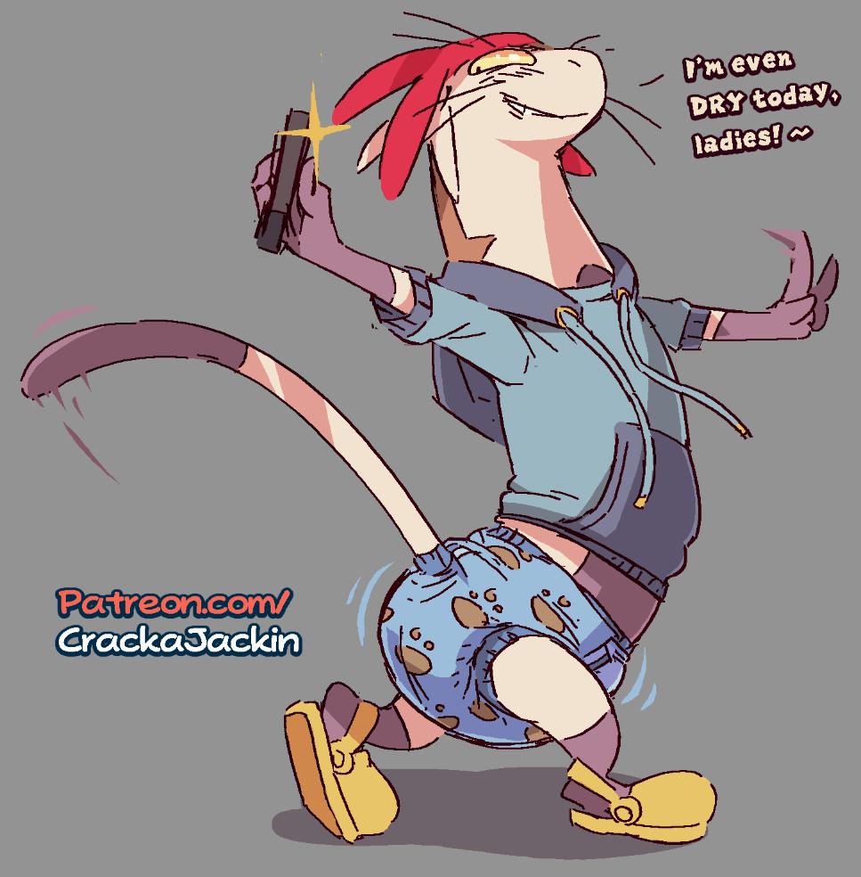 ambiguous_gender betelgeusian cellphone clothing crackajackin crocs dialogue diaper hoodie mammal meow_(space_dandy) phone photography smile snapshot space_dandy topwear walking watermark