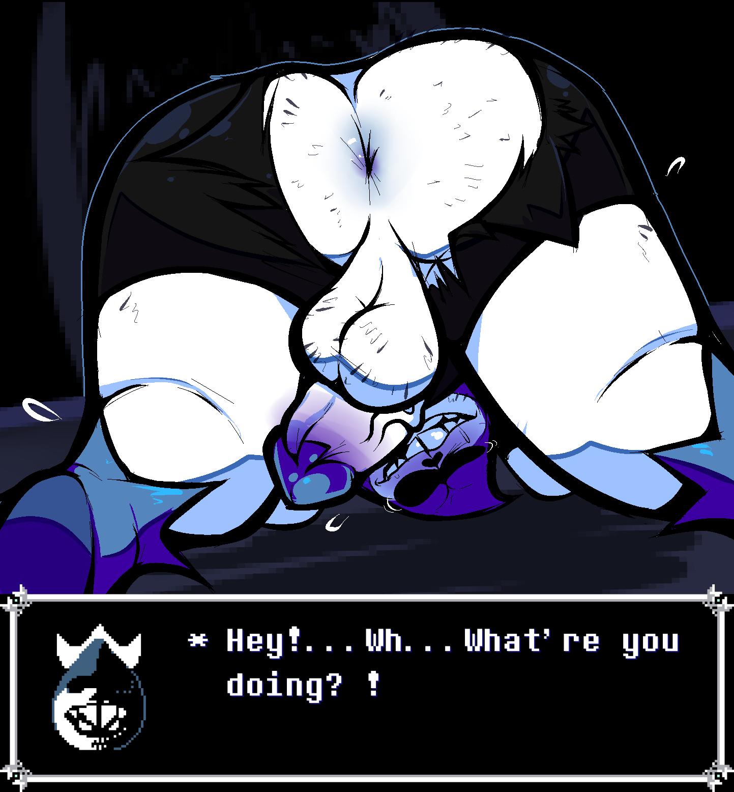 2019 anus backsack balls butt clothing darkner deltarune english_text hi_res humanoid king_spade male penis perineum solo text torn_clothing torquewintress unusual_penis video_games