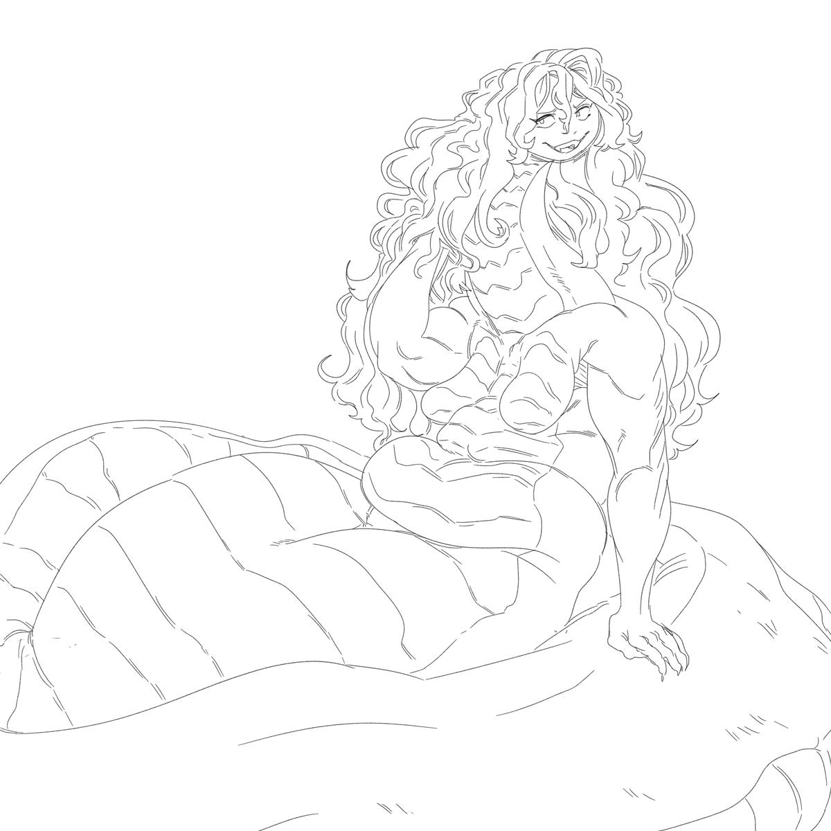 1:1 anaconda belly boa_(snake) boa_sandersonia boinae breasts female grindavikbydaylight hair hi_res lamia long_hair non-mammal_breasts nude one_piece reptile scalie simple_background snake solo white_background