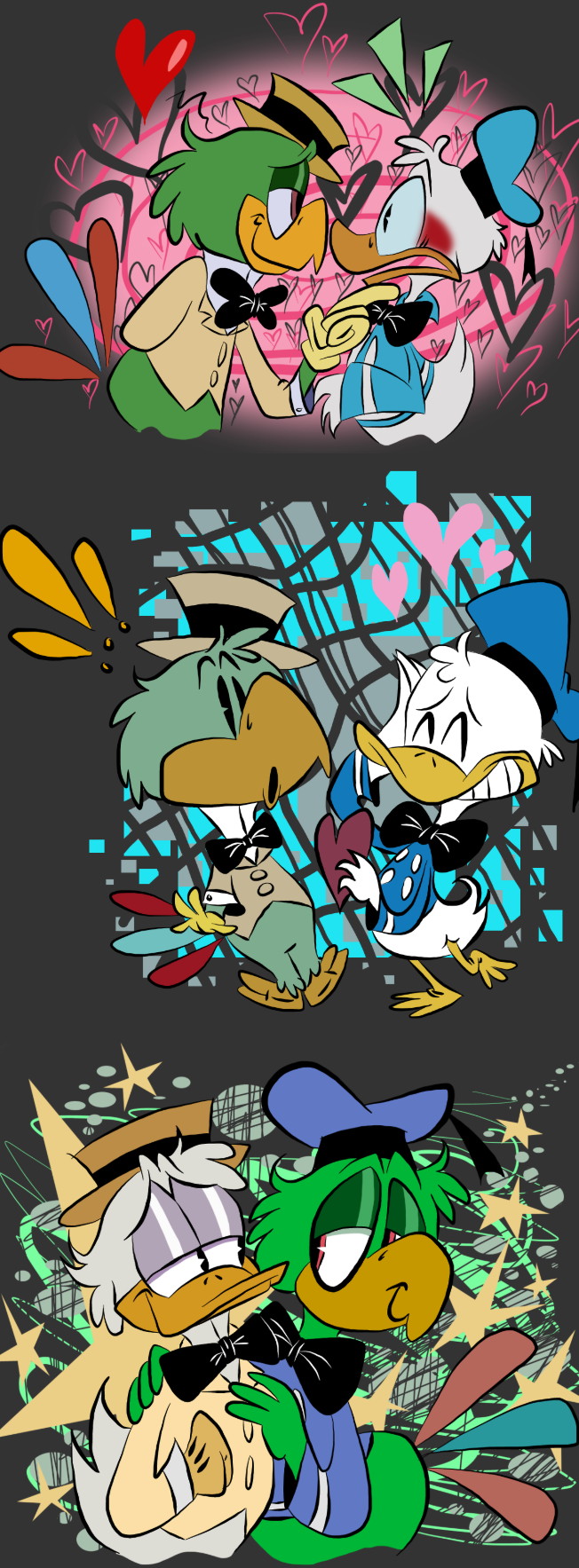 &lt;3 anatid anseriform avian bird blush clothing comic disney donald_duck duck hat headgear headwear hi_res jos&eacute;_carioca kevin_arsenault male male/male parrot romantic the_three_caballeros toony