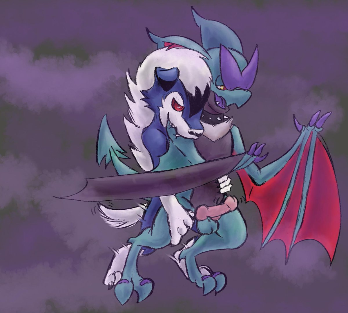balls bite choker claws cloakeddragon duo fangs from_behind_(disambiguation) grabbing invalid_tag jewelry lycanroc male male/male midnight_lycanroc necklace nintendo noivern paws penetration penis pok&eacute;mon pok&eacute;mon_(species) sex shiny_pok&eacute;mon teeth thrusting video_games wings
