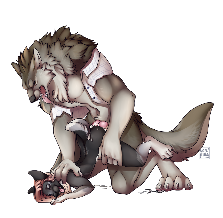 2019 4_toes 5_fingers anthro anthro_on_anthro anthro_penetrated anthro_penetrating anthro_penetrating_anthro black_nose bodily_fluids canid canine canis cum cum_inside digital_media_(artwork) domestic_dog duo female female_penetrated fingers genital_fluids male male/female male_penetrating male_penetrating_female mammal nude open_mouth penetration simple_background teeth toes tongue vashaa white_background wolf