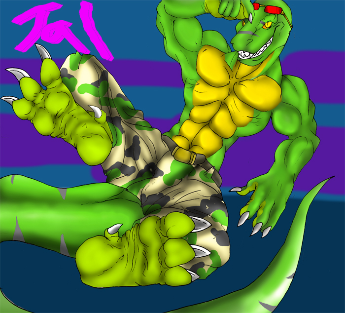 2009 clothed clothing dinosaur feet muscular randomdragon reptile scalie tal_rex theropod topless tyrannosaurid tyrannosaurus tyrannosaurus_rex yellow_eyes