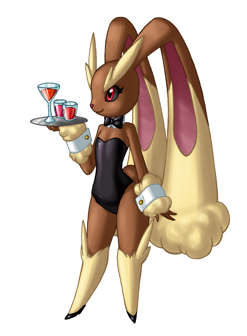 anthro biped bow_tie bunny_costume clothing costume crovirus female footwear glass hi_res lagomorph lingerie long_ears lopunny mammal nintendo plate pok&eacute;mon pok&eacute;mon_(species) red_eyes shirt_cuffs shoes smile solo teddy_(clothing) video_games