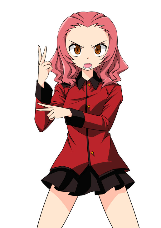 1girl black_skirt brown_eyes commentary epaulettes frown girls_und_panzer gofu jacket kamen_rider kamen_rider_v3_(series) long_sleeves looking_at_viewer medium_hair military military_uniform miniskirt open_mouth pleated_skirt pose red_hair red_jacket rosehip simple_background skirt solo st._gloriana's_military_uniform standing uniform v-shaped_eyebrows white_background