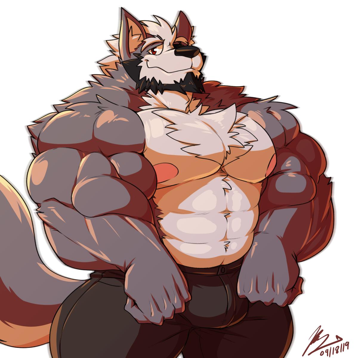 1:1 2019 anthro beard big_muscles black_nose bottomwear bulge canid canine canis clothed clothing facial_hair fur grey_body grey_fur hi_res huge_muscles looking_at_viewer male mammal multicolored_body multicolored_fur musclar_male muscular nintendo nipples pants pink_nipples red_eyes simple_background smile solo star_fox tight_clothing topless two_tone_body two_tone_fur video_games white_body white_fur wolf wolf_o'donnell yongdasom