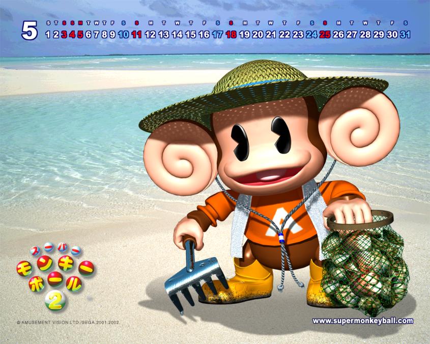 5:4 aiai anthro beach calendar haplorhine male mammal monkey official_art primate seaside sega super_monkey_ball unknown_artist video_games