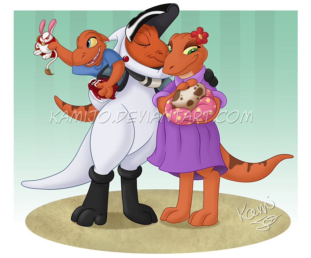 2011 alien anthro blue_eyes border clothed clothing digital_drawing_(artwork) digital_media_(artwork) disney dr._h&auml;msterviel dress egg eyes_closed family female flower green_eyes group hand_on_shoulder holding_object kamijo kissing lilo_and_stitch male markings open_mouth open_smile outside_border plant plushie reptile scalie signature simple_background smile spacecraft standing tail_markings toy united_galactic_federation_trooper url vehicle watermark white_border yellow_sclera young