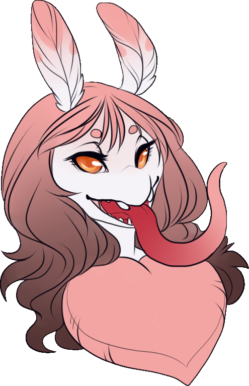 amber_eyes antennae_(anatomy) anthro arthropod bust_portrait female fur hair insect lepidopteran long_tongue moth nora_ward open_mouth pink_body pink_fur portrait solo tongue vashaa