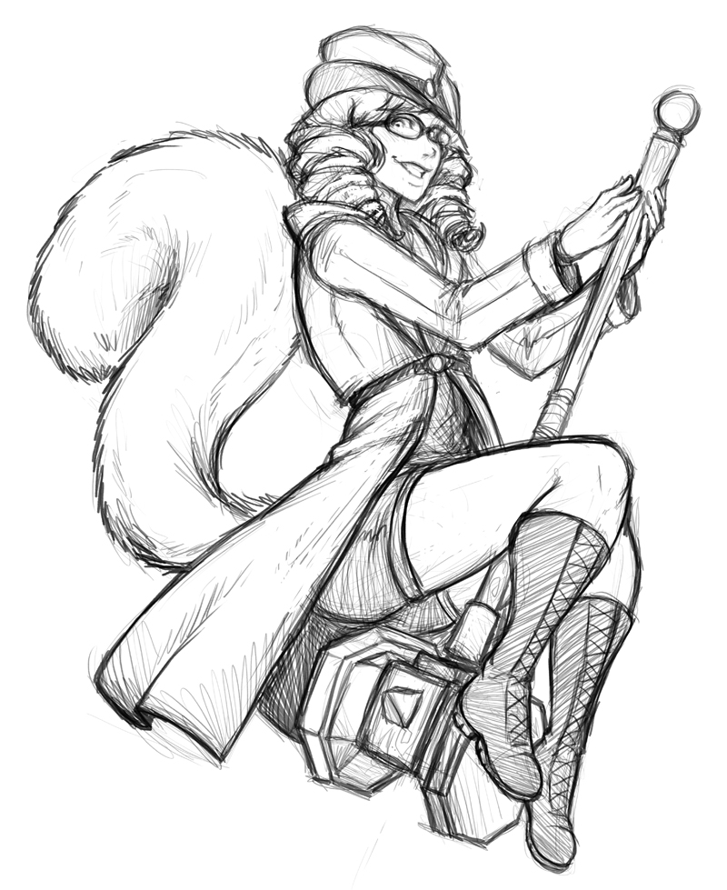 animal_humanoid boots casimira_(orannis0) clothing drill_curls eyewear female fleatrollus fluffy fluffy_tail footwear glasses hair hammer hat headgear headwear humanoid longcoat mammal mammal_humanoid pinup pose rodent rodent_humanoid sciurid sciurid_humanoid sketch solo tail tools tree_squirrel_humanoid