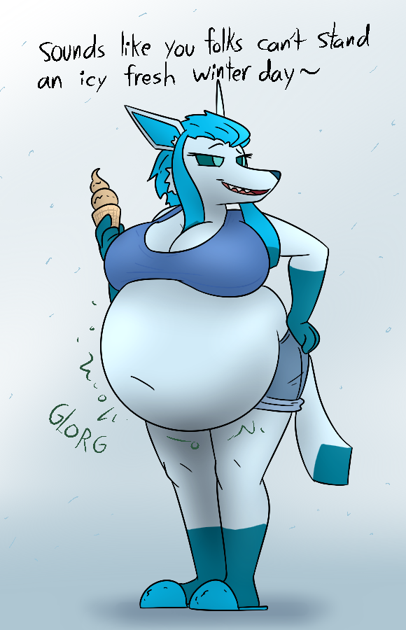 2021 4_fingers aliasing anthro belly belly_overhang big_belly big_breasts black_eyebrows black_eyelashes blue_bottomwear blue_clothing blue_cutoffs blue_eyes blue_hair blue_inner_ear blue_markings blue_nose blue_sclera blue_shirt blue_shorts blue_slipers blue_tank_top blue_topwear bodily_noises bottomwear breasts canid canine cheek_tuft cleavage clothed clothed_anthro clothed_female clothing colored cutoffs denim denim_bottomwear denim_clothing dessert digital_drawing_(artwork) digital_media_(artwork) eeveelution eyebrows eyelashes facial_tuft female female_anthro fingers food footwear fur fur_tuft generation_4_pokemon glaceon glorg gloves_(marking) hair hand_on_hip holding_food holding_ice_cream holding_ice_cream_cone holding_object ice_cream ice_cream_cone leg_markings mammal markings midriff narrowed_eyes navel nintendo obese obese_anthro obese_female open_mouth open_smile overweight overweight_anthro overweight_female pokemon pokemon_(species) prick_ears red_tongue rumbling_stomach shaded shirt shoes shorts slippers smile socks_(marking) solo tail tail_markings tank_top teeth thatoneaceguy tilde_after_text tongue topwear tuft waffle_cone white_body white_fur