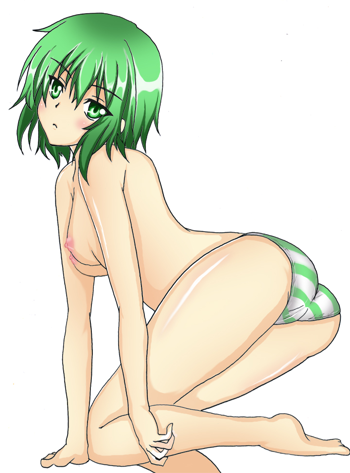 ass blush breasts green_eyes green_hair ichiban_ushiro_no_daimaou jumon korone nipples panties underwear