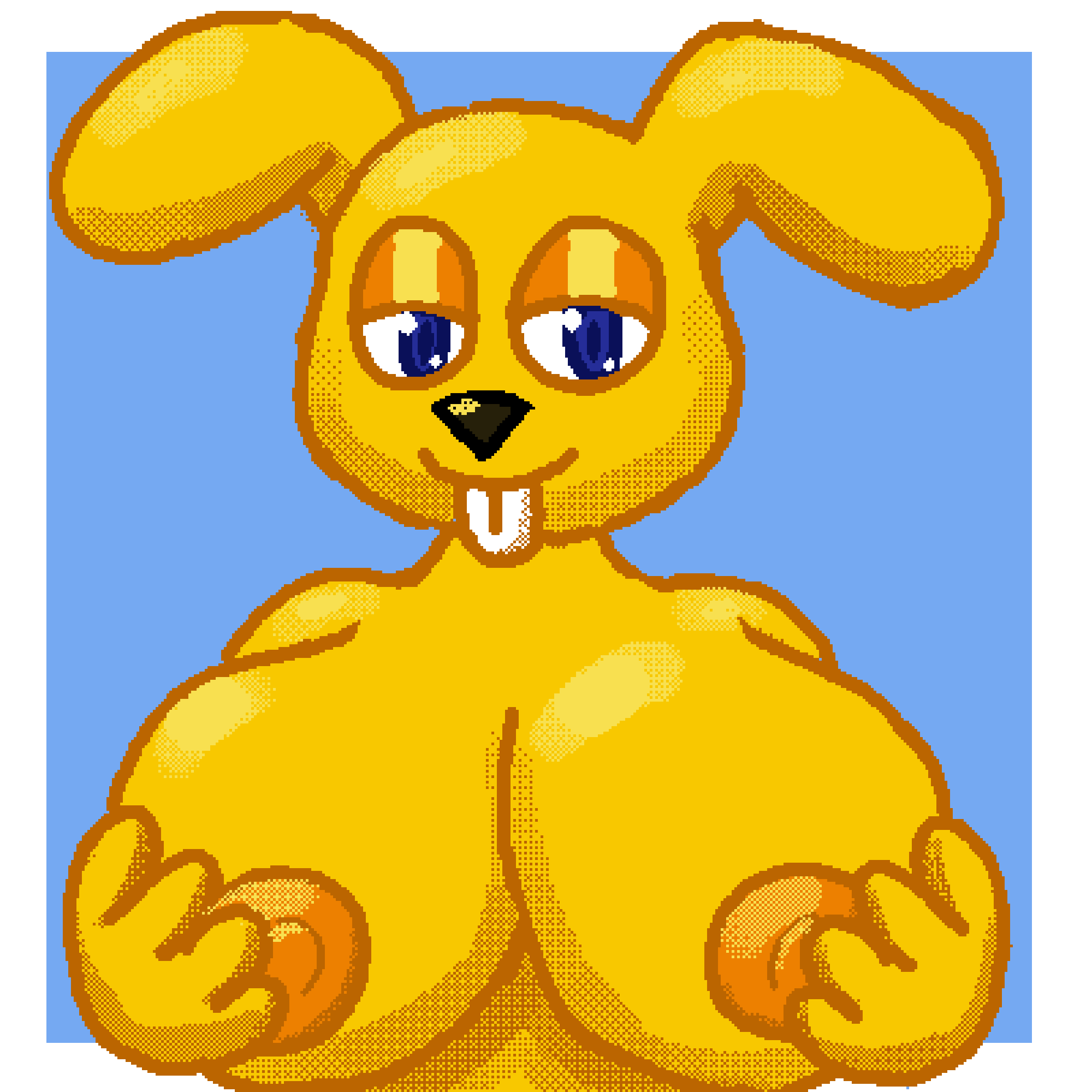 bedroom_eyes big_breasts breasts digital_media_(artwork) fur hi_res holding_breast lagomorph leporid mammal mips narrowed_eyes pixel_(artwork) pixiecatsupreme rabbit seductive smile yellow_body yellow_fur